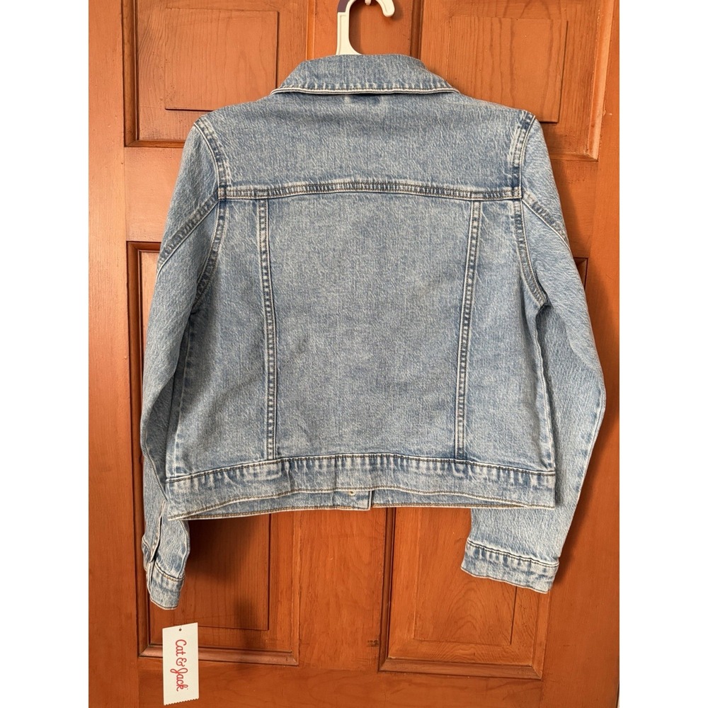 Girls Cat & Jack Floral Embroidered Denim Jacket White Stitched Daisy Size XL - Picture 7 of 7